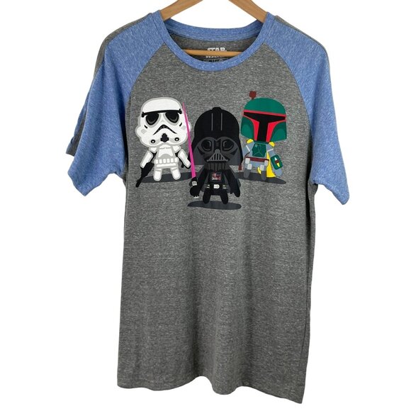 Star Wars Mens Size Large Gray/Blue Short Sleeve T-shirt Boba Fett Darth Vader - Picture 1 of 7